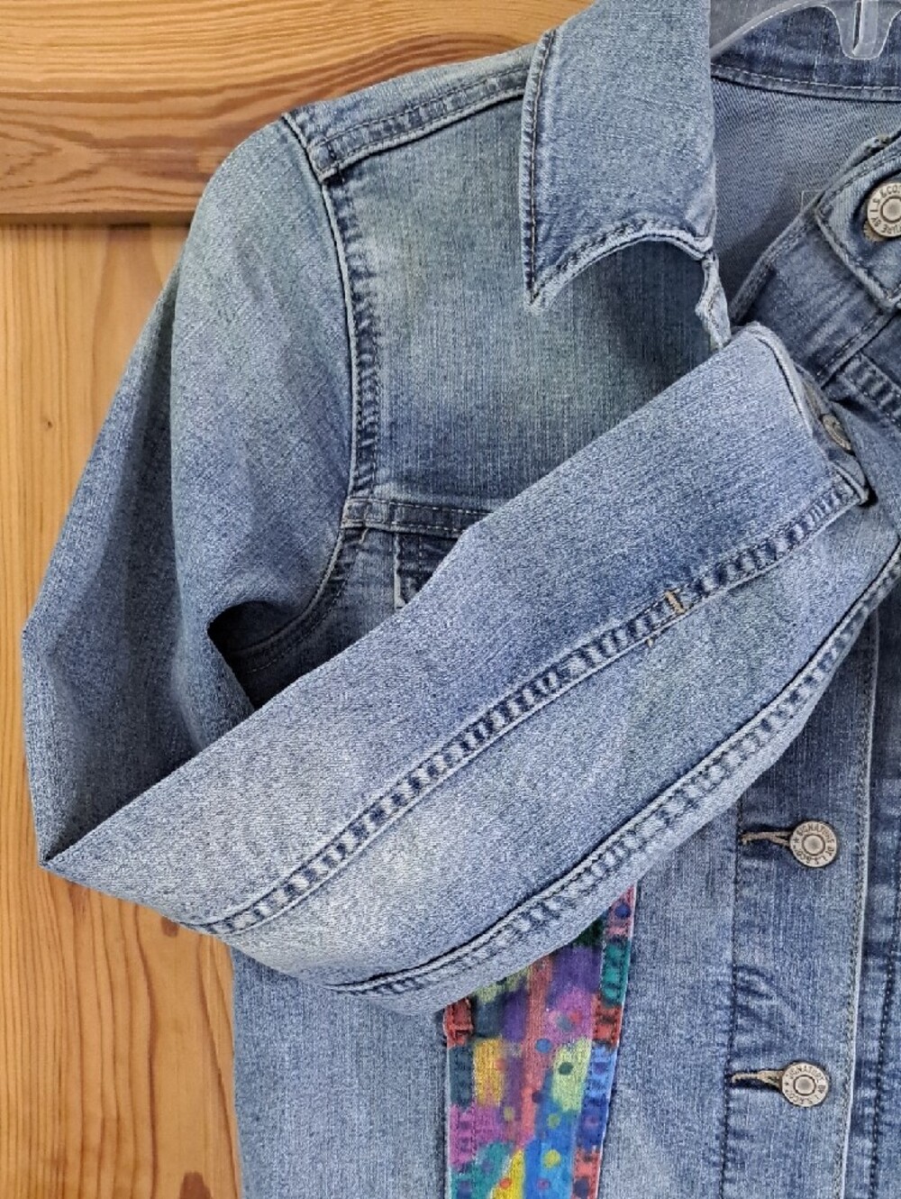 Hand Painted Denim Jacket with Colorful Panel Accents Cartoon - Picture 11 of 12